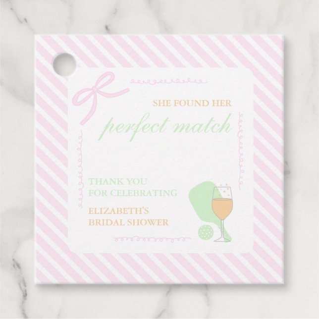 Pickleball och Prosecco Bröllopsfest Gåvor Etiketter (Framsida)