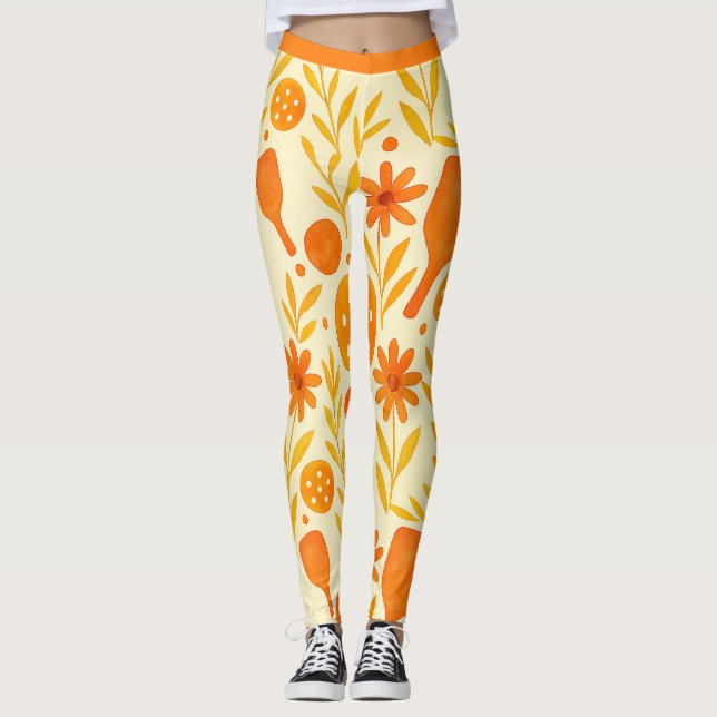 Pickleball Orange Petal Active Pit Leggings (Framsida)