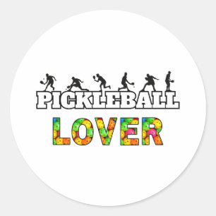 Pickleball Ord Male Silhouettes Älskare Boll Runt Klistermärke