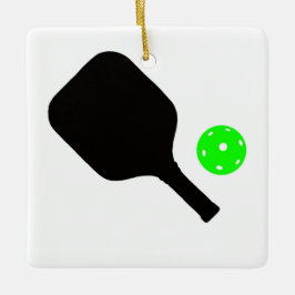 Pickleball paddel & grön boll julgransprydnad keramik