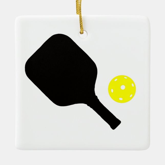 Pickleball paddel & gul boll julgransprydnad keramik (Framsida)
