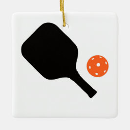 Pickleball paddel & orange boll julgransprydnad keramik