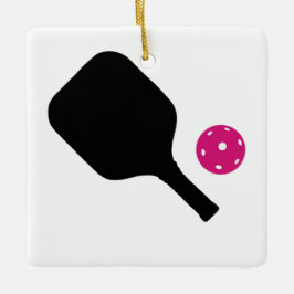 Pickleball paddel & rosa boll julgransprydnad keramik