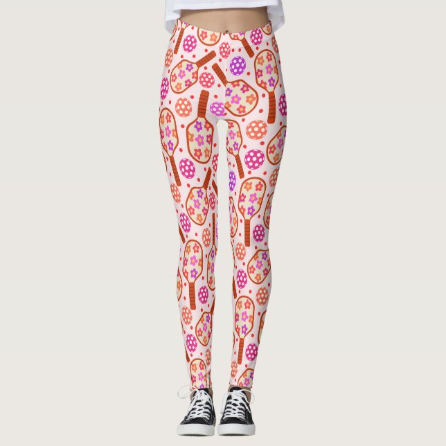 Pickleball-paddlar med Retro blommönster  Leggings (Framsida)