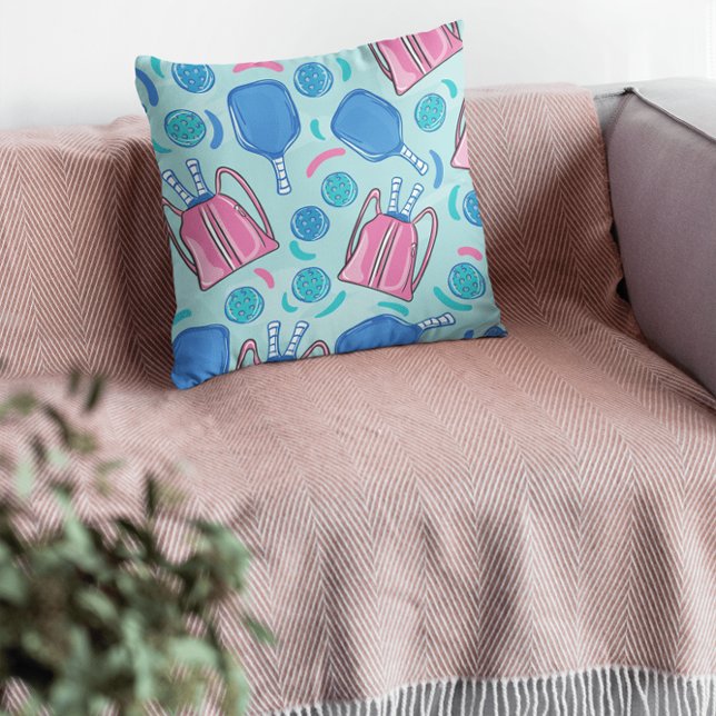 Pickleball paddlar och bollar blå  kudde (Skapare uppladdad)