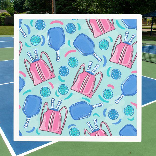 Pickleball-paddlar och bollar Blå  Pappersservett (Skapare uppladdad)