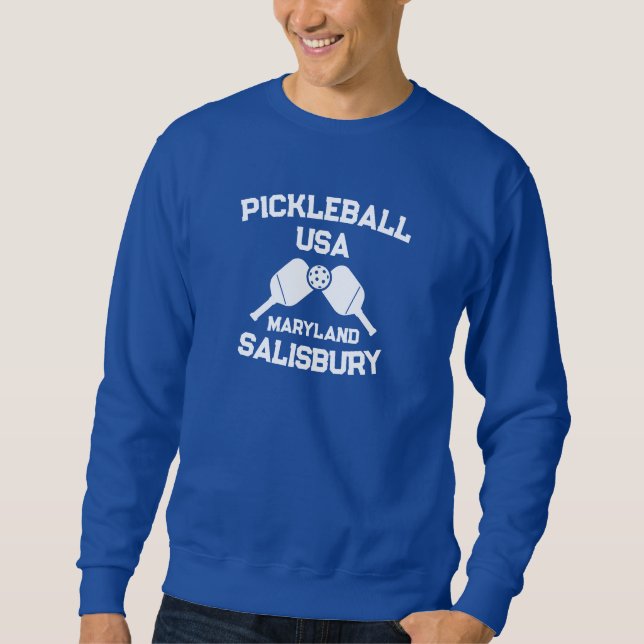Pickleball Paddle & Boll Salisbury Maryland Anpass Lång Ärmad Tröja (Framsida)