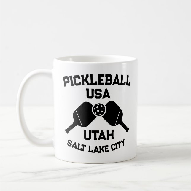 Pickleball Paddle Boll Salt Sjö City Utah Anpassni Kaffemugg (Vänster)