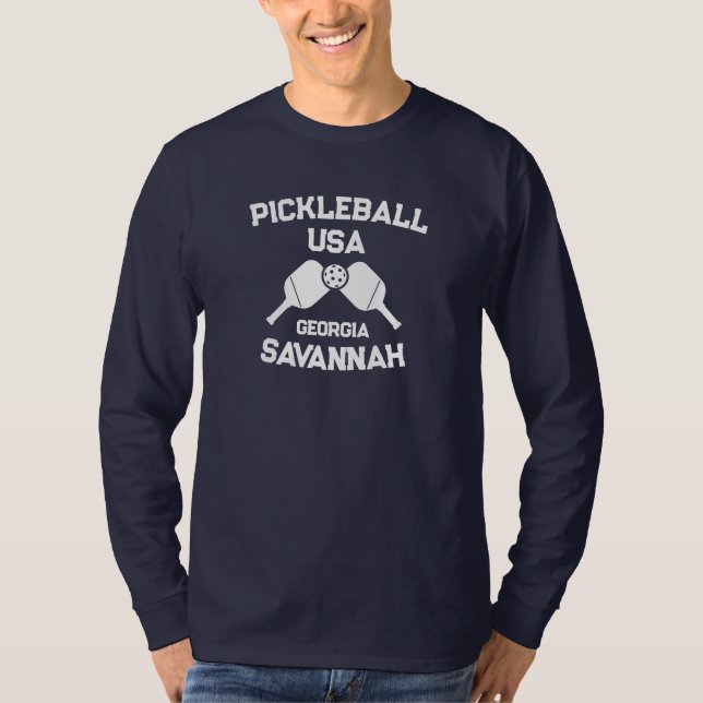 Pickleball Paddle & Boll Savannah Georgia Anpassni T Shirt (Framsida)