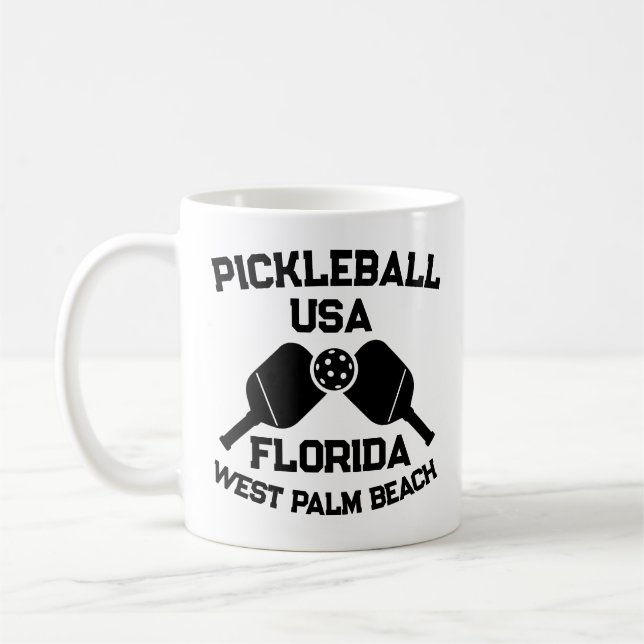 Pickleball Paddle Boll Väster Handflatan Beach USA Kaffemugg (Vänster)