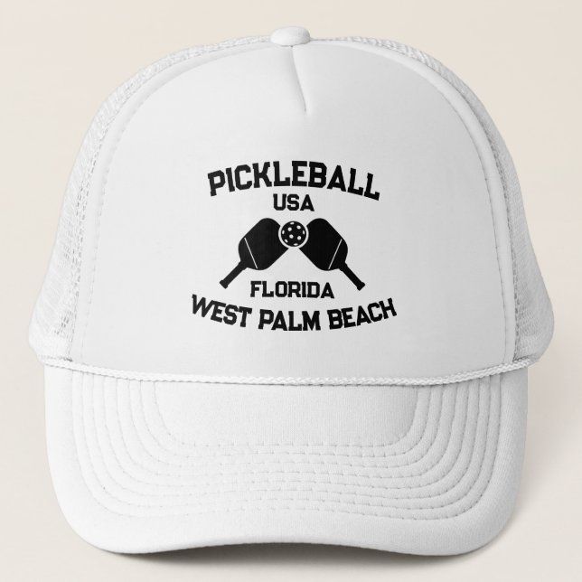 Pickleball Paddle Boll Väster Handflatan Beach USA Keps (Framsida)