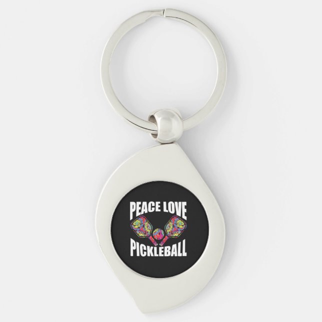 Pickleball Paddle-design Swirl Silverfärgad Nyckelring (Framsidan)