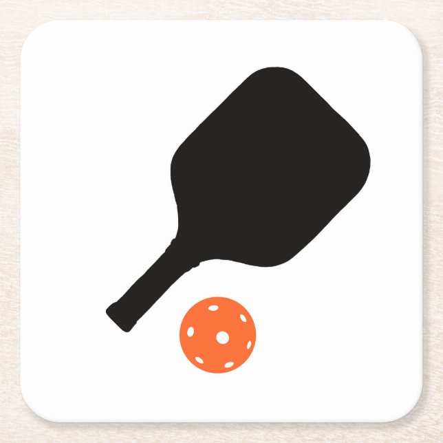 Pickleball paddle och orange pickleball underlägg papper kvadrat (Framsidan)