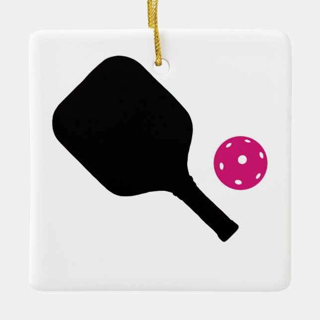 Pickleball paddle & pink ball julgransprydnad keramik (Framsida)