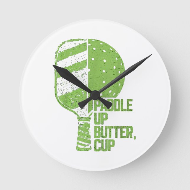 Pickleball Paddle Up Butter Kopp Rund Klocka (Framsida)