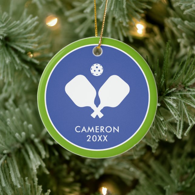 Pickleball Paddles Logotyp Blue Grönt Personlig Julgransprydnad Keramik (Träd)