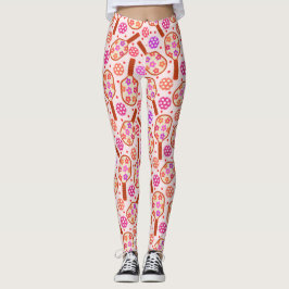 Pickleball Paddles med Retro Flowers Mönster Leggings
