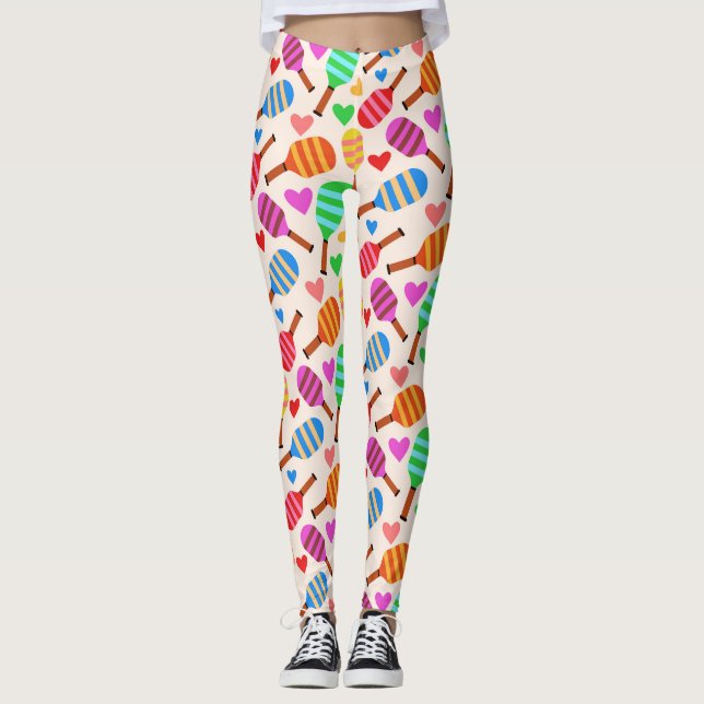 Pickleball Paddles Mönster med Hearts Leggings (Framsida)