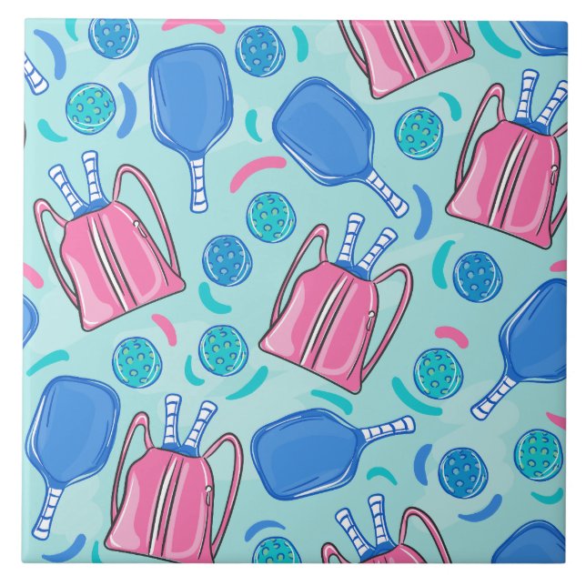 Pickleball Paddles och Bollar Blue Kakelplatta (Framsidan)