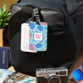 Pickleball Paddles och Bollar Blue Preppy Initial Bagagebricka