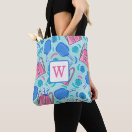 Pickleball Paddles och Bollar Blue Preppy Monogram Tygkasse