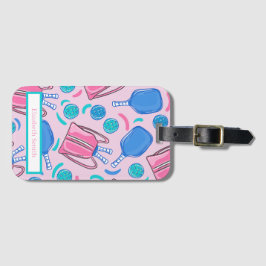 Pickleball Paddles och Bollar Rosa Preppy Anpassni Bagagebricka