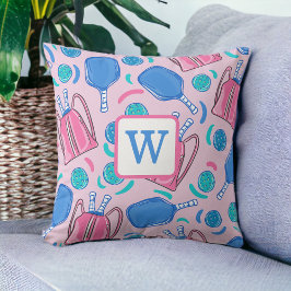 Pickleball Paddles och Bollar Rosa Preppy Initial Kudde