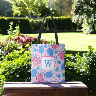 Pickleball Paddles och Bollar Rosa Preppy Initial Tygkasse