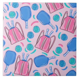 Pickleball Paddles och Bollar Rosa Preppy Kakelplatta