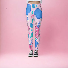 Pickleball Paddles och Bollar Rosa Preppy Leggings