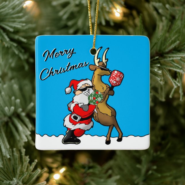 Pickleball Partners Santa & Rener Sleighing It Julgransprydnad Keramik (Träd)