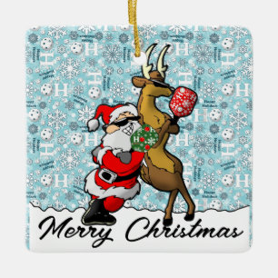 Pickleball Partners Santa & Rener Sleighing It Julgransprydnad Keramik