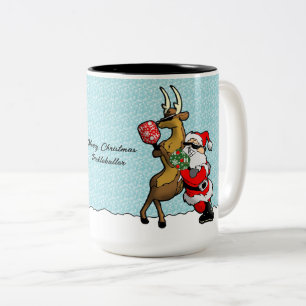 Pickleball Partners Santa & Rener Sleighing It Två-Tonad Mugg