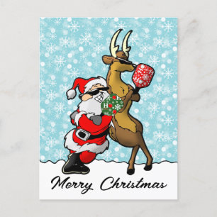 Pickleball Partners Santa & Rener Sleighing It Vykort