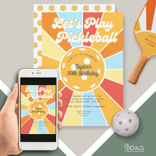 Pickleball Party Coola Retro Sunburst Rand Inbjudningar