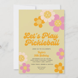Pickleball Party Groovy Retro Rosa Orange Flowers Inbjudningar