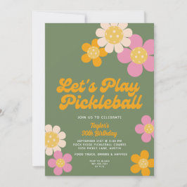 Pickleball Party Groovy Retro Rosa Orange Flowers Inbjudningar