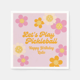 Pickleball Party Groovy Retro Rosa Orange Flowers Pappersservett