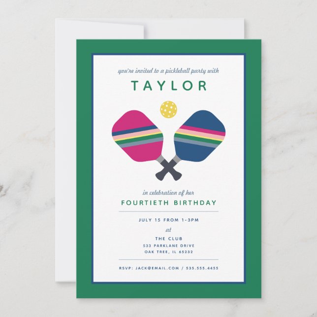 Pickleball Party idrottsblått Grönt-inbjudan Inbjudningar (Framsida)