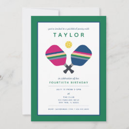 Pickleball Party idrottsblått Grönt-inbjudan Inbjudningar