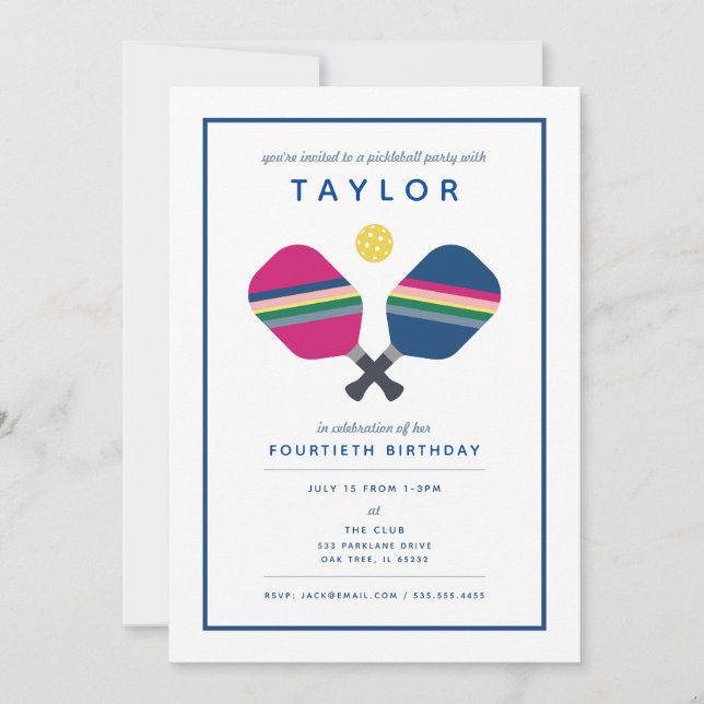 Pickleball Party idrottsblått Grönt-inbjudan Inbjudningar (Framsida)