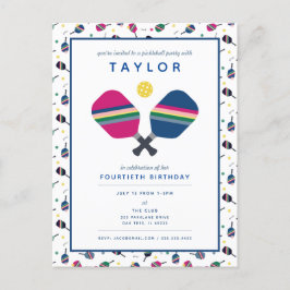 Pickleball Party idrottsblått Grönt-inbjudan Vykort