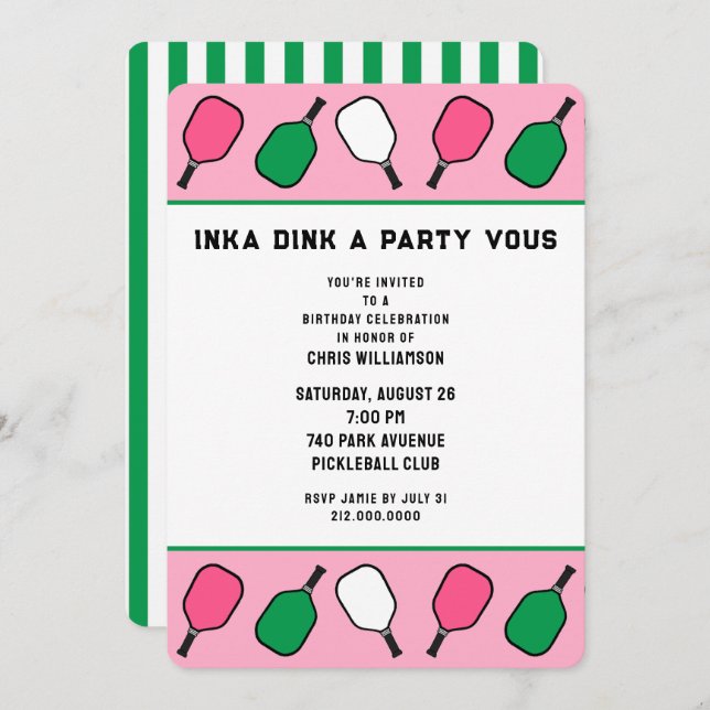 Pickleball Party Inbjudningar (Fram/baksida)