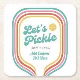 Pickleball Party Låt oss Pickle Retro Rainbow Rand Underlägg Papper Kvadrat