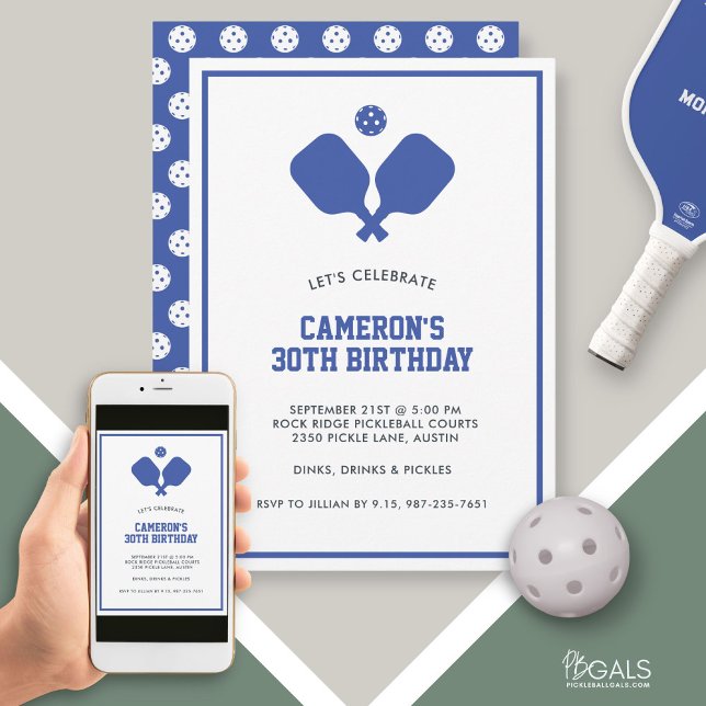 Pickleball Party Paddles Blue White Anpassningsbar Inbjudningar (Skapare uppladdad)