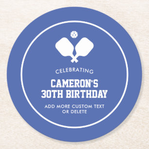 Pickleball Party Paddles Blue White Anpassningsbar Underlägg Papper Rund