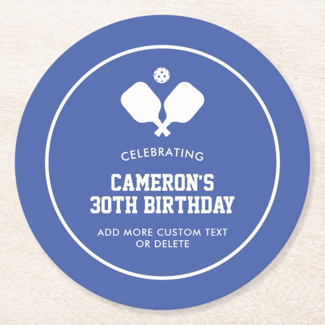 Pickleball Party Paddles Blue White Anpassningsbar Underlägg Papper Rund (Framsidan)