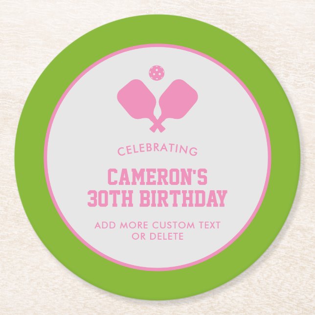 Pickleball Party Paddles Rosa Grönt Anpassningsbar Underlägg Papper Rund (Framsidan)