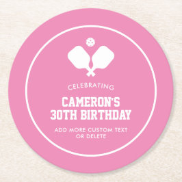 Pickleball Party Paddles Rosa White Anpassningsbar Underlägg Papper Rund