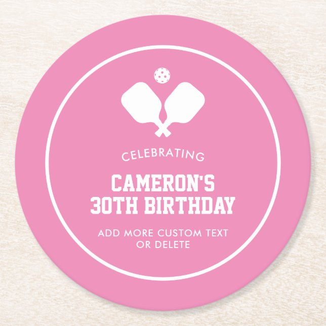 Pickleball Party Paddles Rosa White Anpassningsbar Underlägg Papper Rund (Framsidan)